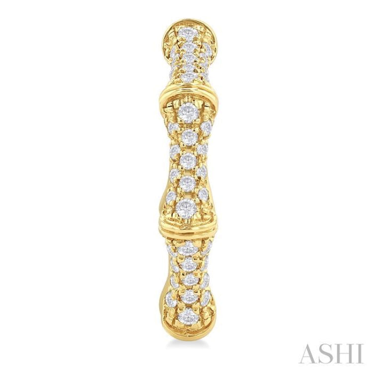 1/3 Ctw Petite Bamboo-Inspired Round Cut Diamond Fashion Huggies in 14K Yellow Gold