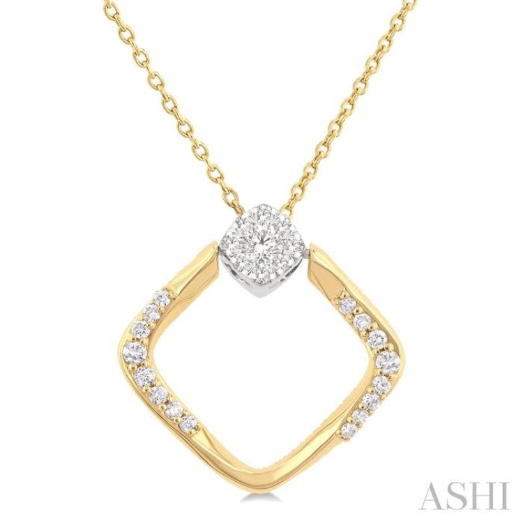 1/5 Ctw Cushion Shape Lovebright Round Cut Diamond Pendant With Chain in 10K Yellow and White Gold