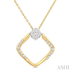 1/5 Ctw Cushion Shape Lovebright Round Cut Diamond Pendant With Chain in 10K Yellow and White Gold