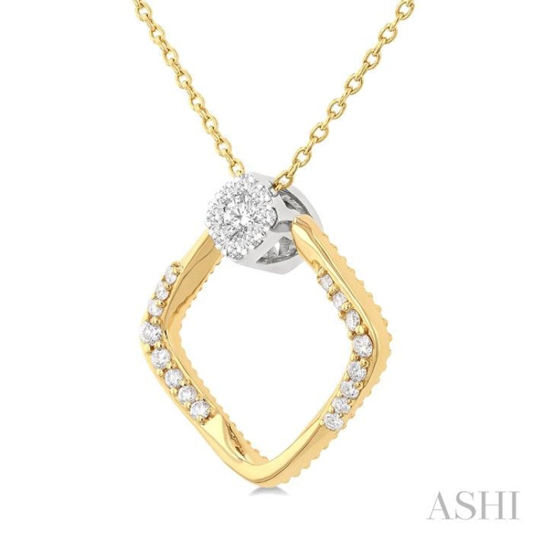 1/5 Ctw Cushion Shape Lovebright Round Cut Diamond Pendant With Chain in 10K Yellow and White Gold