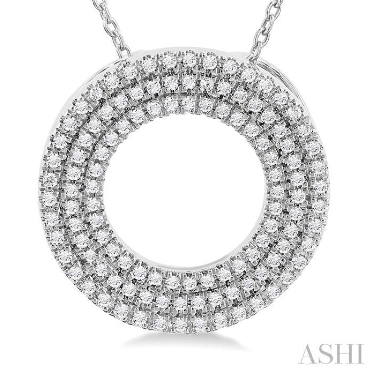 1/3 Ctw Circle Triple Row Round Cut Diamond Fashion Pendant With Chain in 10K White Gold