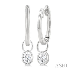 1/3 Ctw Bezel Set Oval Cut Diamond Huggie Earrings in 14K White Gold