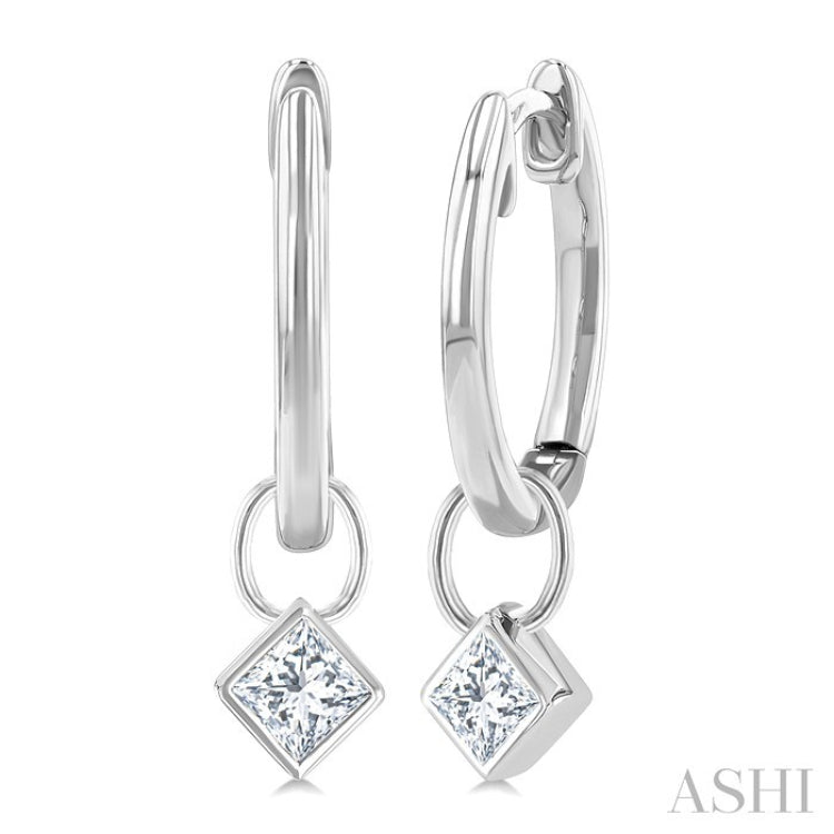 1/3 Ctw Bezel Set Princess Cut Diamond Huggie Earrings in 14K White Gold