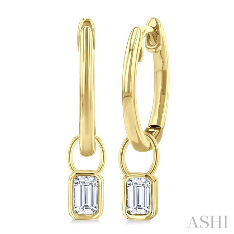1/3 Ctw Bezel Set Emerald Cut Diamond Huggie Earrings in 14K Yellow Gold