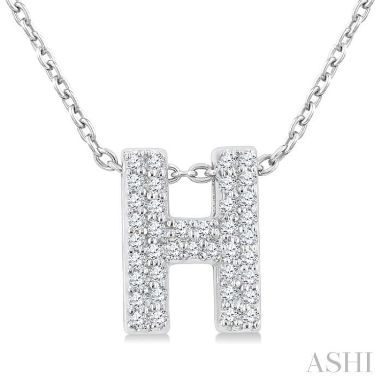 1/8 Ctw Bubble Accent Initial 'H' Round Cut Diamond Fashion Pendant With Chain in 10K White Gold
