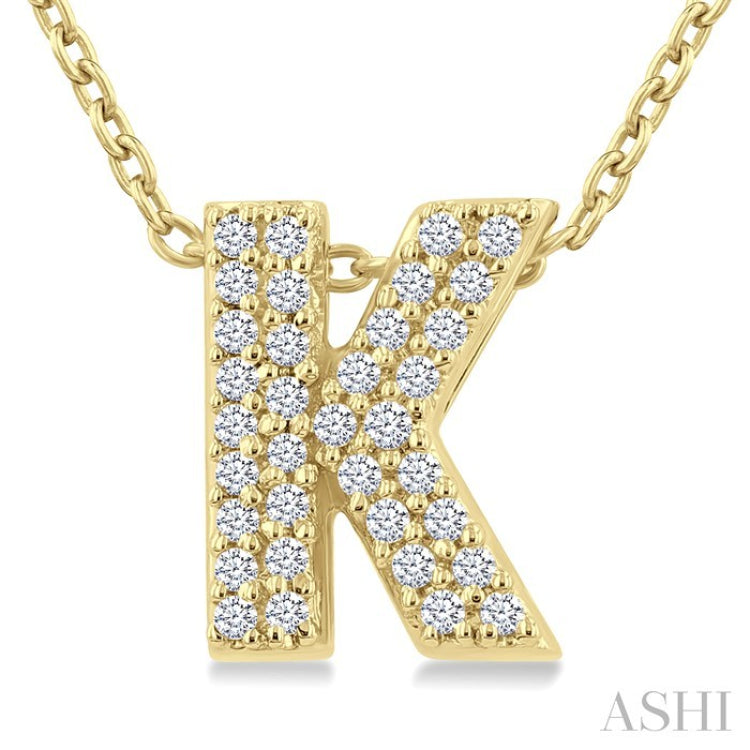 1/10 Ctw Bubble Accent Initial 'K' Round Cut Diamond Fashion Pendant With Chain in 10K Yellow Gold