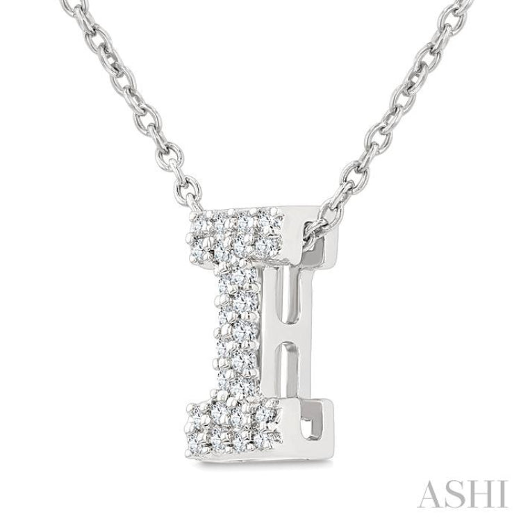 1/10 Ctw Initial 'I' Round Cut Diamond Fashion Pendant With Chain in 10K White Gold