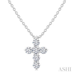 1/4 Ctw Round Cut Diamond Christian Cross 6-Stone Fashion Pendant With Chain in 14K White Gold