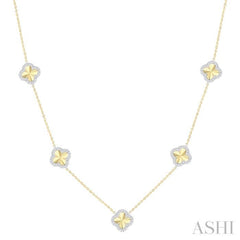 1/2 Ctw Fluted Clover Station Round Cut Diamond Necklace in 14K Yellow & White Gold