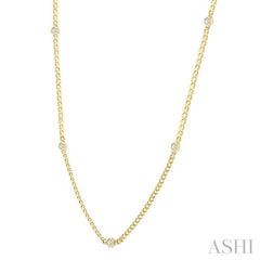 1/2 Ctw Bezel-Set Round-Cut Diamond Curb & Cuban Link Fashion Station Necklace in 14K Yellow Gold