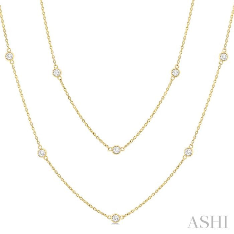 1 Ctw Bezel Set Round Cut Diamond Station Long Necklace in 14K Yellow Gold