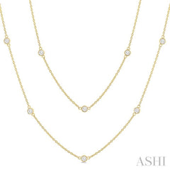 1 Ctw Bezel Set Round Cut Diamond Station Long Necklace in 14K Yellow Gold