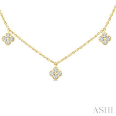 5/8 Ctw Clover Round Cut Diamond Station Necklace in 14K Yellow Gold