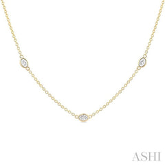 1 Ctw Bezel Set Oval Cut Diamond Station Necklace in 14K Yellow Gold