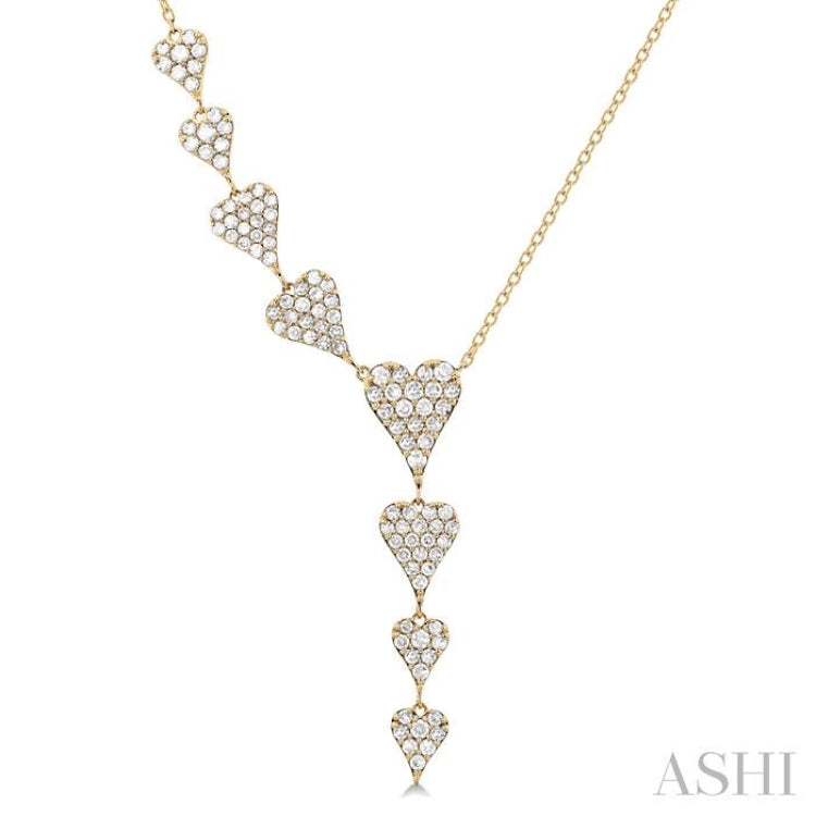 3/4 Ctw Heart Dangler Round Cut Diamond Fashion Necklace in 14K Yellow Gold