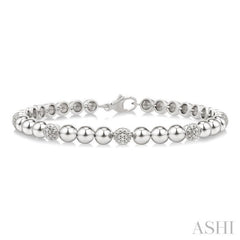 1/6 Ctw Bold Bead Design Single Cut Diamond Fashion Bracelet in Sterling Silver