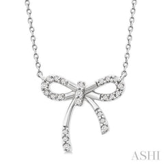1/10 Ctw Bow Single Cut Diamond Fashion Pendant With Chain in Sterling Silver