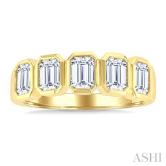 1 1/2 Ctw Bezel Set 5-Stone Emerald Cut Diamond Fashion Band in 14K Yellow Gold